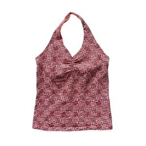 Orange Halter Top Geometric Floral 90s Workout Summer Ruched Shelf Bra y2k Small